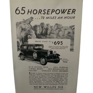 Vintage 1930 Willys Six 72 Miles an Hour Ad Advertisment